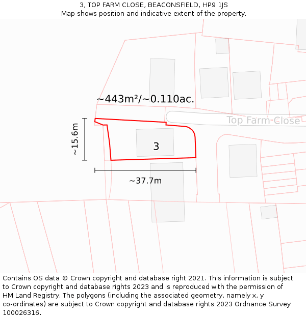 3, TOP FARM CLOSE, BEACONSFIELD, HP9 1JS: Plot and title map