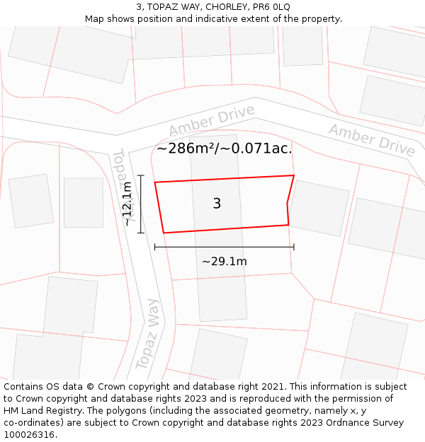 3, TOPAZ WAY, CHORLEY, PR6 0LQ: Plot and title map