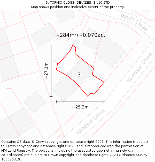 3, TORNIO CLOSE, DEVIZES, SN10 2TD: Plot and title map