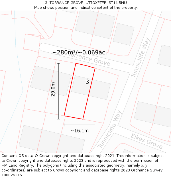 3, TORRANCE GROVE, UTTOXETER, ST14 5NU: Plot and title map