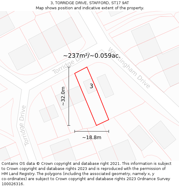 3, TORRIDGE DRIVE, STAFFORD, ST17 9AT: Plot and title map