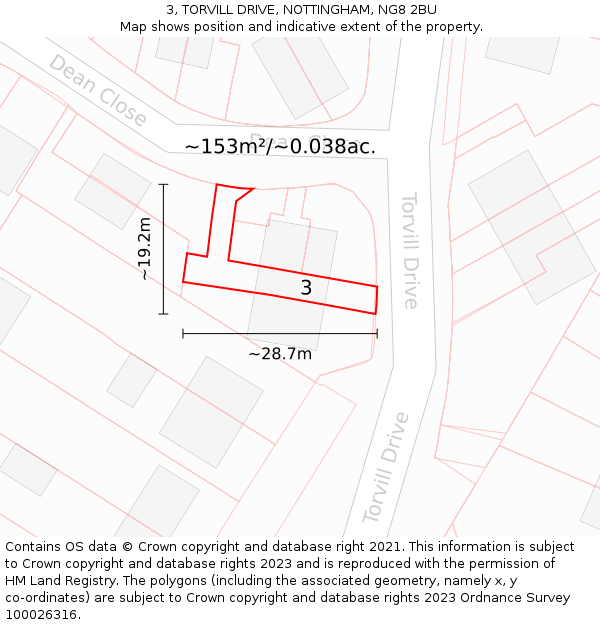 3, TORVILL DRIVE, NOTTINGHAM, NG8 2BU: Plot and title map