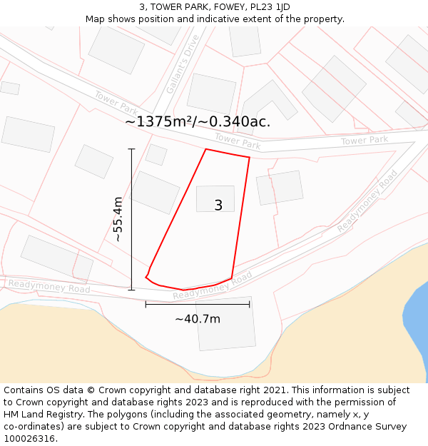 3, TOWER PARK, FOWEY, PL23 1JD: Plot and title map