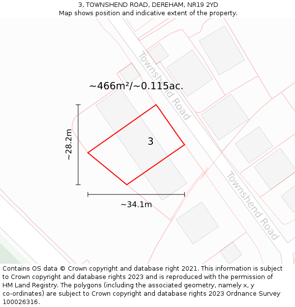 3, TOWNSHEND ROAD, DEREHAM, NR19 2YD: Plot and title map