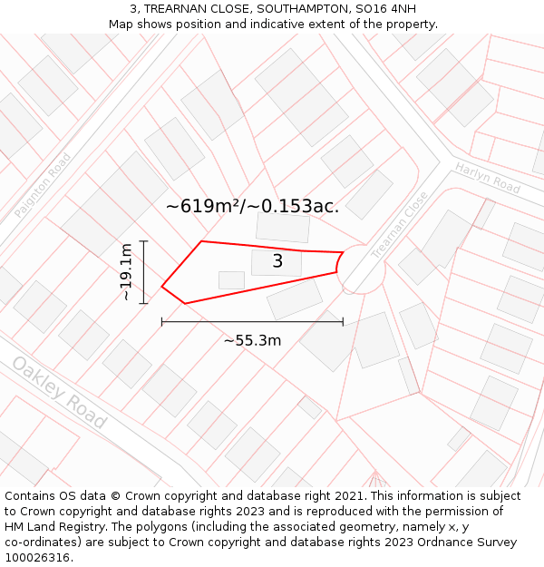 3, TREARNAN CLOSE, SOUTHAMPTON, SO16 4NH: Plot and title map