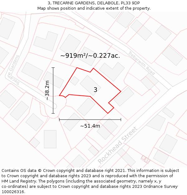 3, TRECARNE GARDENS, DELABOLE, PL33 9DP: Plot and title map