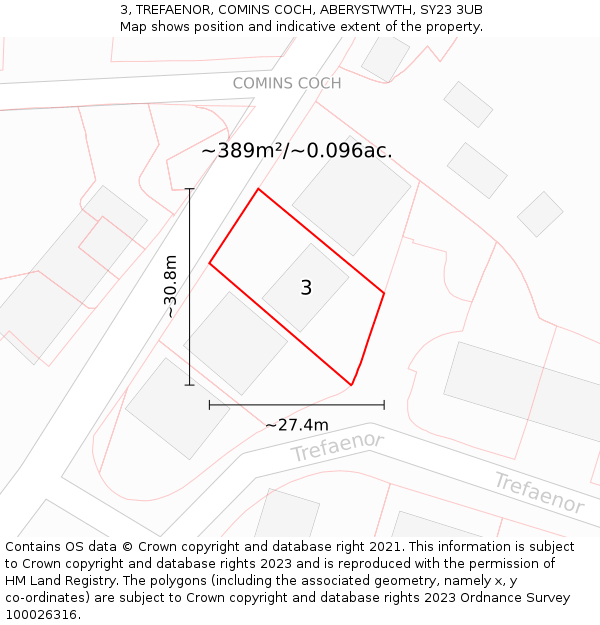 3, TREFAENOR, COMINS COCH, ABERYSTWYTH, SY23 3UB: Plot and title map