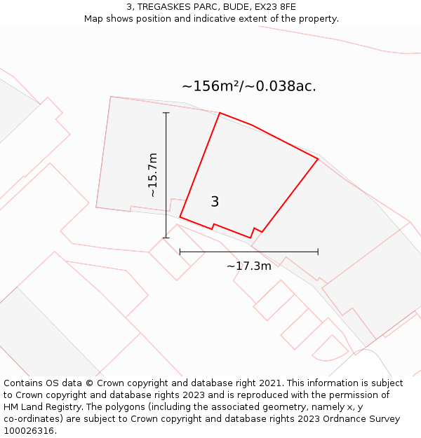 3, TREGASKES PARC, BUDE, EX23 8FE: Plot and title map