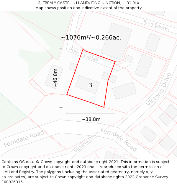 3, TREM Y CASTELL, LLANDUDNO JUNCTION, LL31 9LX: Plot and title map