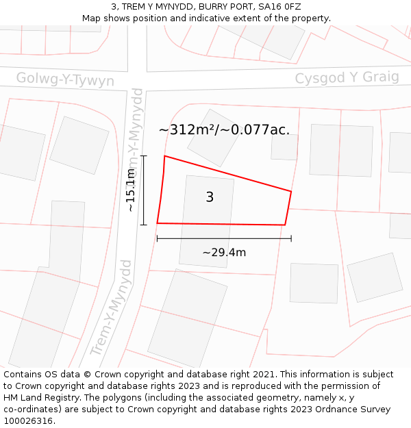 3, TREM Y MYNYDD, BURRY PORT, SA16 0FZ: Plot and title map