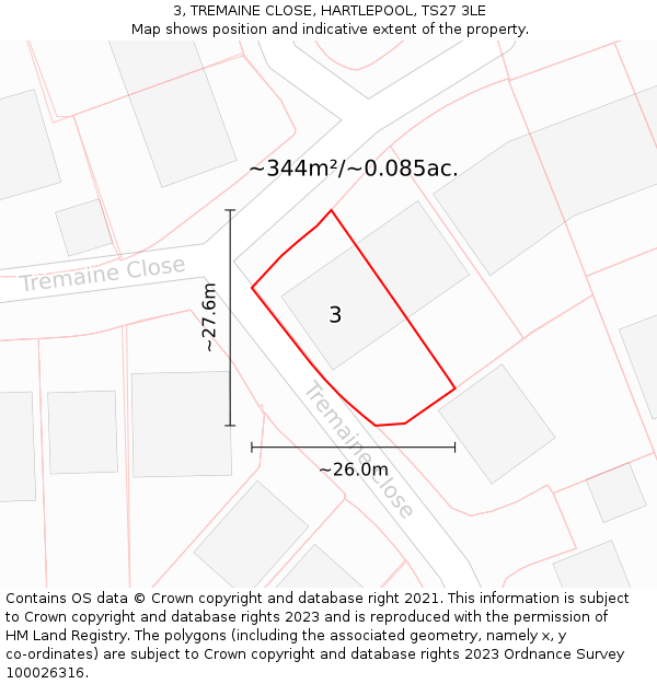 3, TREMAINE CLOSE, HARTLEPOOL, TS27 3LE: Plot and title map