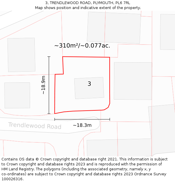 3, TRENDLEWOOD ROAD, PLYMOUTH, PL6 7RL: Plot and title map