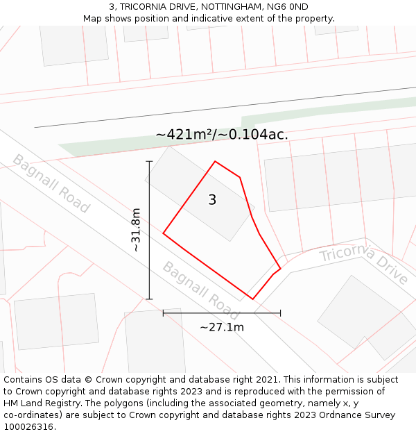 3, TRICORNIA DRIVE, NOTTINGHAM, NG6 0ND: Plot and title map