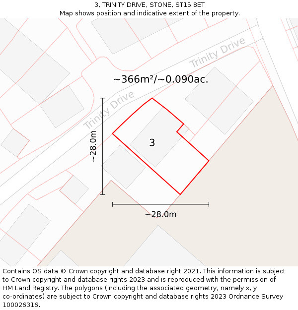 3, TRINITY DRIVE, STONE, ST15 8ET: Plot and title map