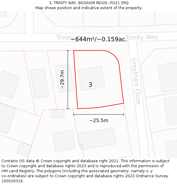 3, TRINITY WAY, BOGNOR REGIS, PO21 5RQ: Plot and title map