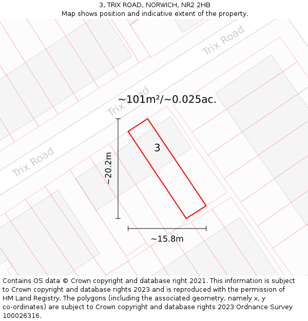 3, TRIX ROAD, NORWICH, NR2 2HB: Plot and title map