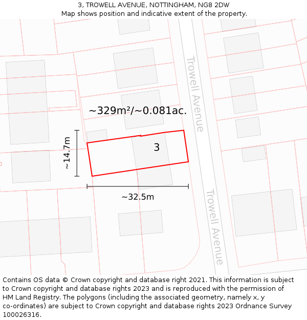 3, TROWELL AVENUE, NOTTINGHAM, NG8 2DW: Plot and title map