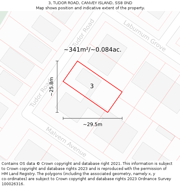 3, TUDOR ROAD, CANVEY ISLAND, SS8 0ND: Plot and title map