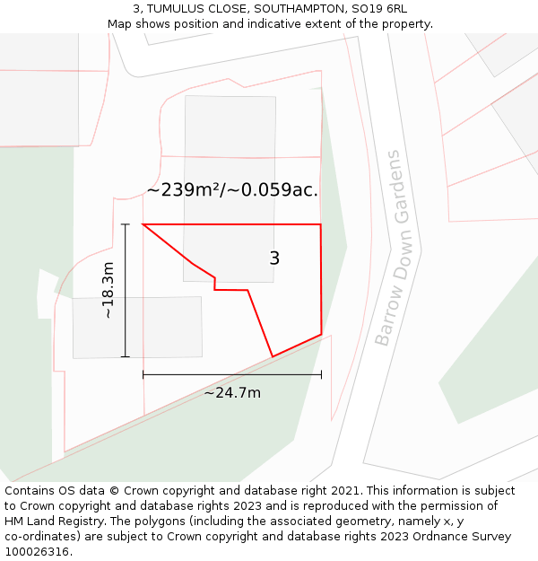 3, TUMULUS CLOSE, SOUTHAMPTON, SO19 6RL: Plot and title map