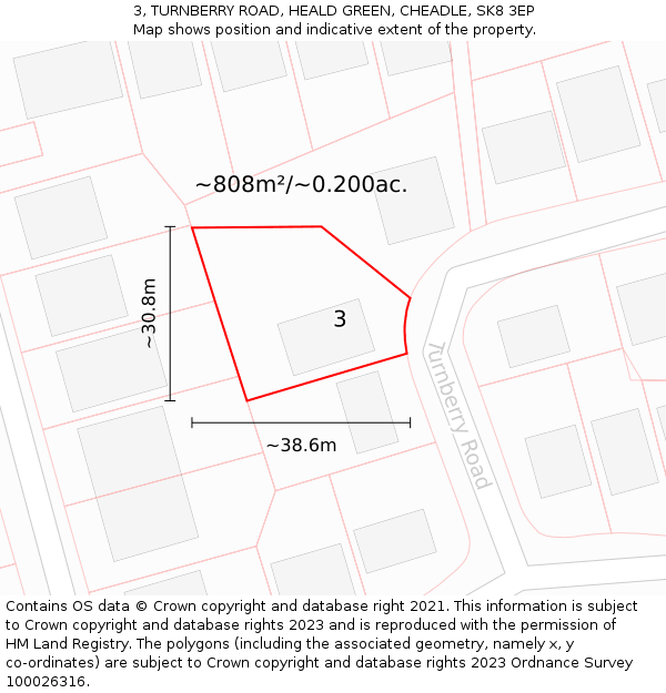 3, TURNBERRY ROAD, HEALD GREEN, CHEADLE, SK8 3EP: Plot and title map