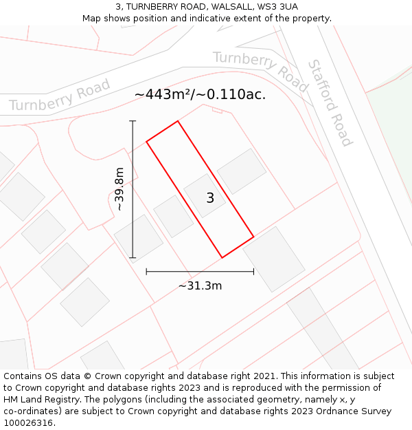 3, TURNBERRY ROAD, WALSALL, WS3 3UA: Plot and title map