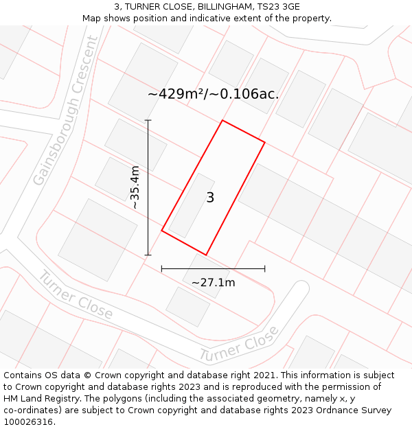 3, TURNER CLOSE, BILLINGHAM, TS23 3GE: Plot and title map