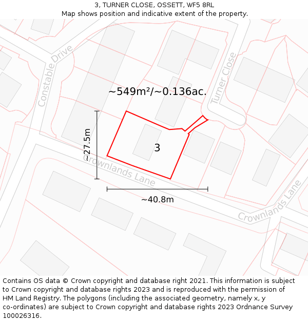 3, TURNER CLOSE, OSSETT, WF5 8RL: Plot and title map