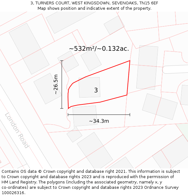 3, TURNERS COURT, WEST KINGSDOWN, SEVENOAKS, TN15 6EF: Plot and title map