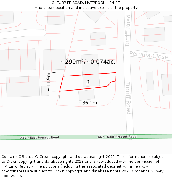 3, TURRIFF ROAD, LIVERPOOL, L14 2EJ: Plot and title map