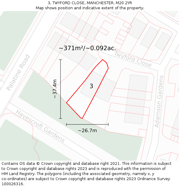 3, TWYFORD CLOSE, MANCHESTER, M20 2YR: Plot and title map