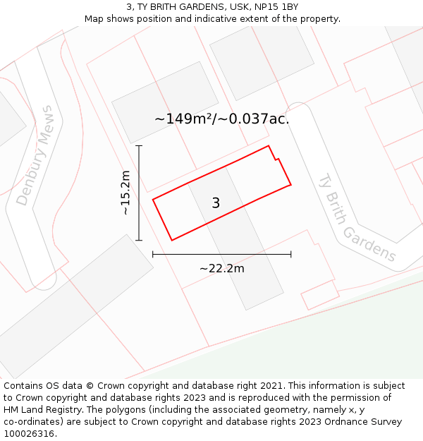 3, TY BRITH GARDENS, USK, NP15 1BY: Plot and title map