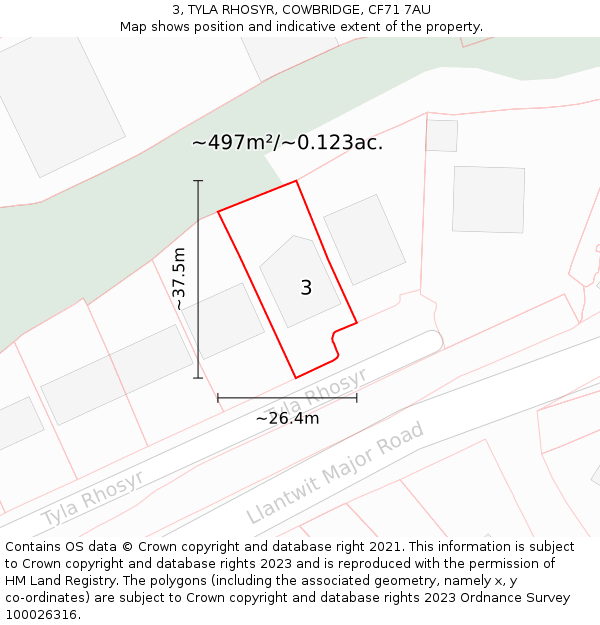 3, TYLA RHOSYR, COWBRIDGE, CF71 7AU: Plot and title map