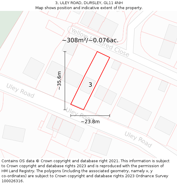 3, ULEY ROAD, DURSLEY, GL11 4NH: Plot and title map