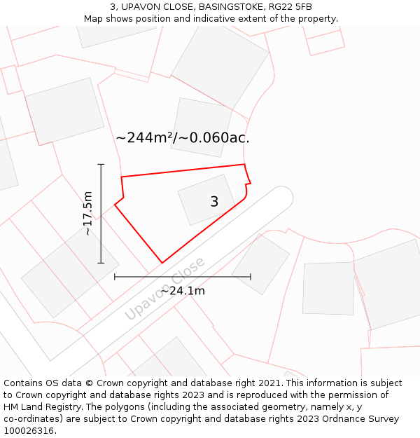 3, UPAVON CLOSE, BASINGSTOKE, RG22 5FB: Plot and title map