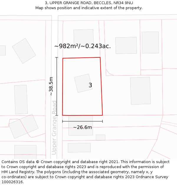 3, UPPER GRANGE ROAD, BECCLES, NR34 9NU: Plot and title map