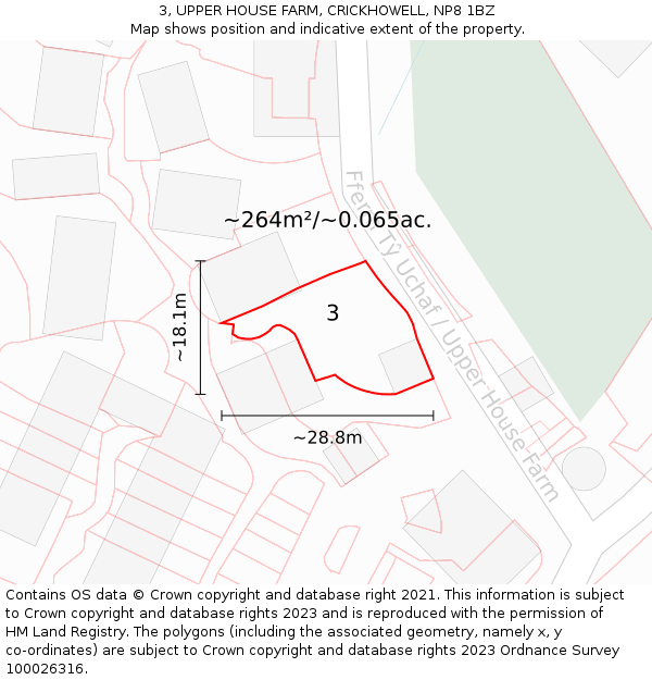 3, UPPER HOUSE FARM, CRICKHOWELL, NP8 1BZ: Plot and title map