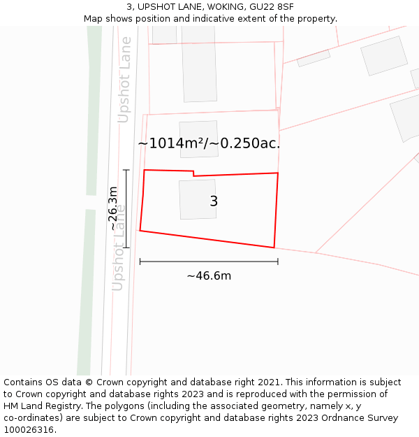 3, UPSHOT LANE, WOKING, GU22 8SF: Plot and title map