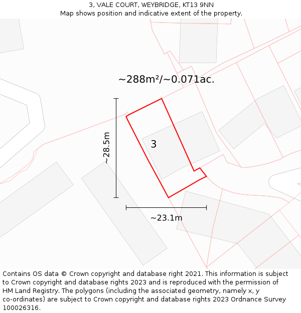 3, VALE COURT, WEYBRIDGE, KT13 9NN: Plot and title map