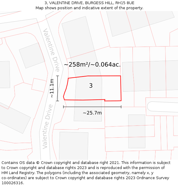 3, VALENTINE DRIVE, BURGESS HILL, RH15 8UE: Plot and title map