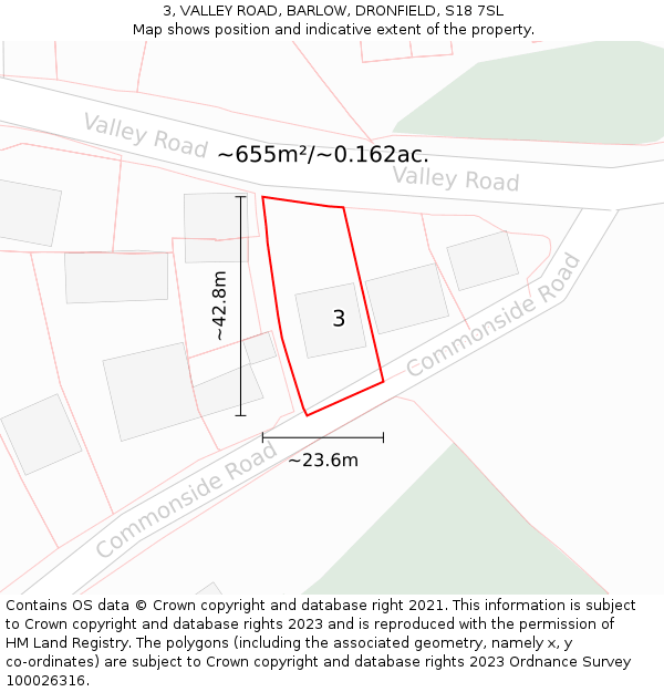 3, VALLEY ROAD, BARLOW, DRONFIELD, S18 7SL: Plot and title map