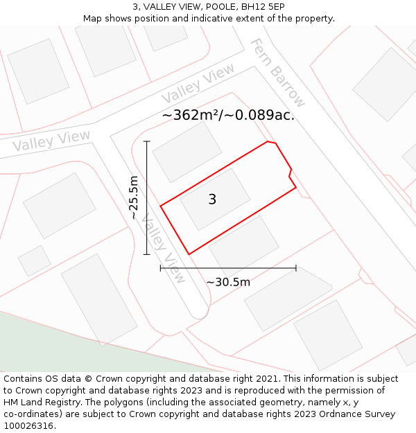 3, VALLEY VIEW, POOLE, BH12 5EP: Plot and title map