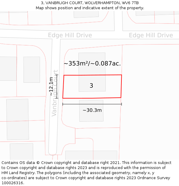 3, VANBRUGH COURT, WOLVERHAMPTON, WV6 7TB: Plot and title map