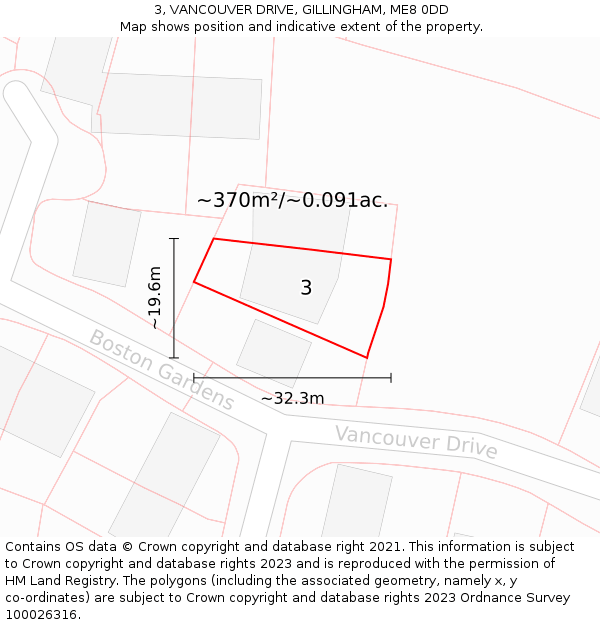 3, VANCOUVER DRIVE, GILLINGHAM, ME8 0DD: Plot and title map