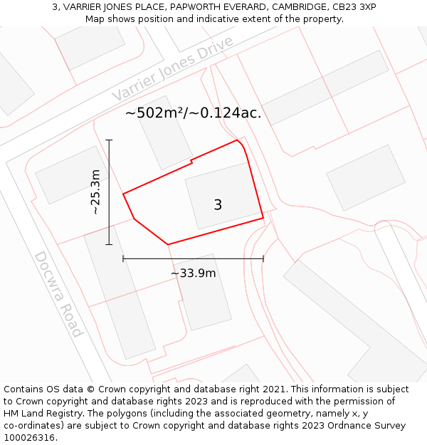 3, VARRIER JONES PLACE, PAPWORTH EVERARD, CAMBRIDGE, CB23 3XP: Plot and title map