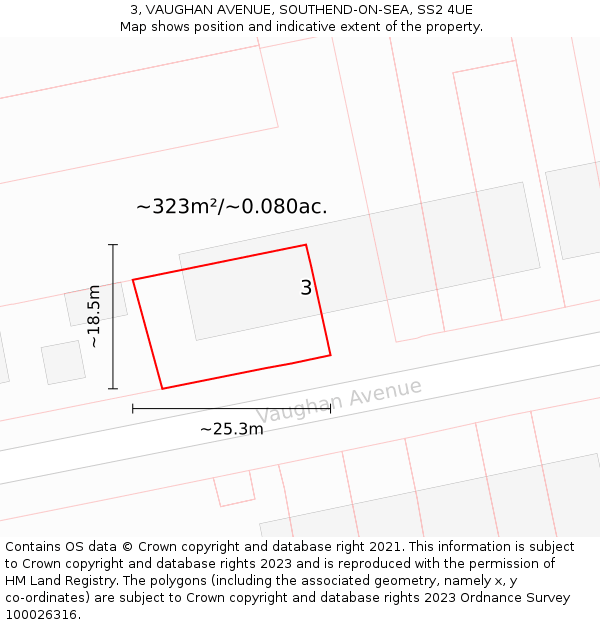 3, VAUGHAN AVENUE, SOUTHEND-ON-SEA, SS2 4UE: Plot and title map