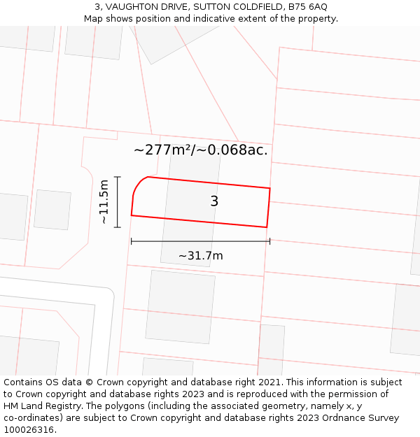 3, VAUGHTON DRIVE, SUTTON COLDFIELD, B75 6AQ: Plot and title map