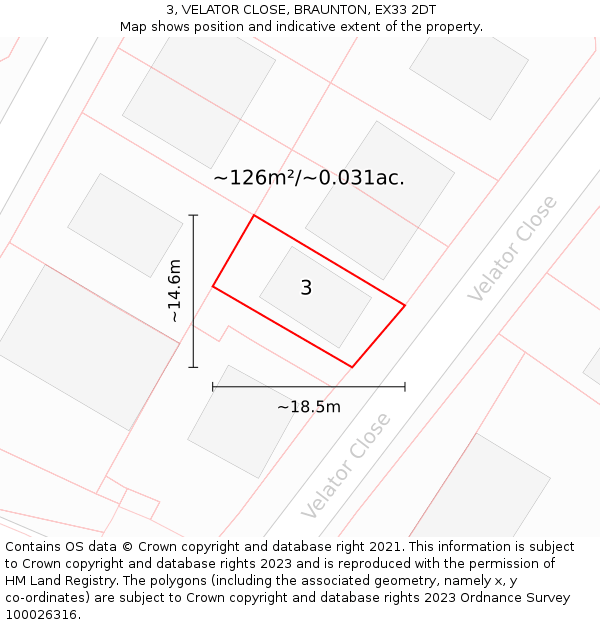 3, VELATOR CLOSE, BRAUNTON, EX33 2DT: Plot and title map