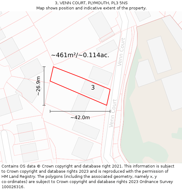 3, VENN COURT, PLYMOUTH, PL3 5NS: Plot and title map