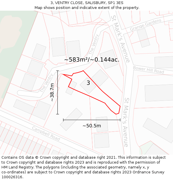 3, VENTRY CLOSE, SALISBURY, SP1 3ES: Plot and title map