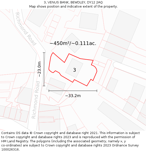 3, VENUS BANK, BEWDLEY, DY12 2AQ: Plot and title map